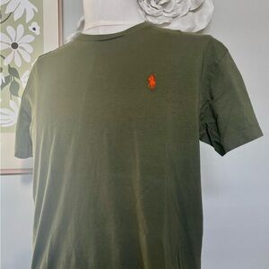 Ralph Lauren Men's Olive Green Tee with Orange Logo